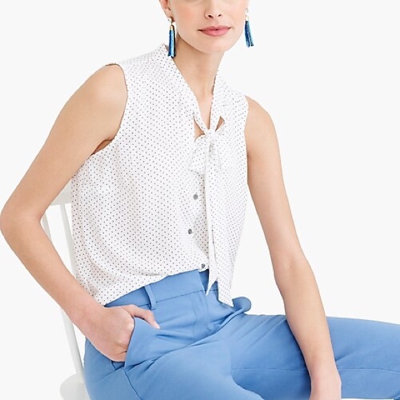 J. Crew Factory Polka Dot Drapey Tie Neck Top XXS - Picture 2 of 4